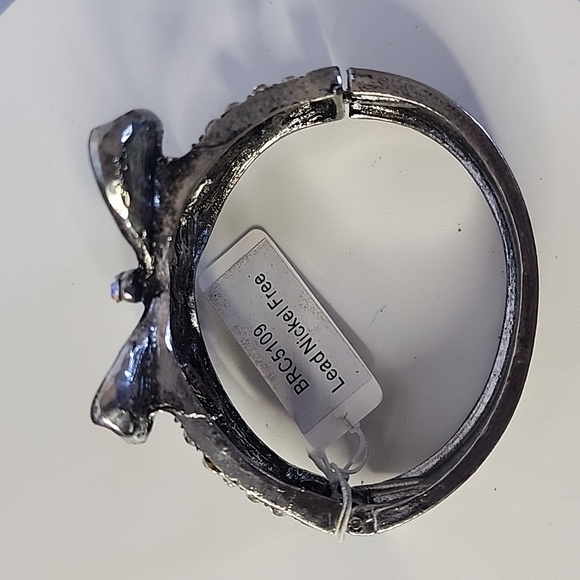 Silver Butterfly with AB CZ Crystals Clamper Hinge Bracelet - Picture 8 of 11